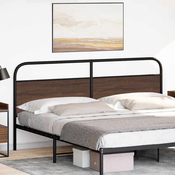 vidaXL Cabeceira de cama 180cm derivados madeira/a&ccedil;o carvalho castanho
