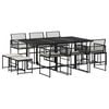 vidaXL 11 pcs conjunto de jantar p/ jardim c/ almofad&otilde;es vime PE preto