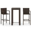 vidaXL 3 pcs conjunto bar exterior c/ apoio de bra&ccedil;os vime PE castanho