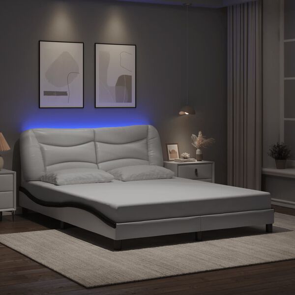 vidaXL Estrutura de cama com LED sem colch&atilde;o Hvar 160x200cm branco/preto