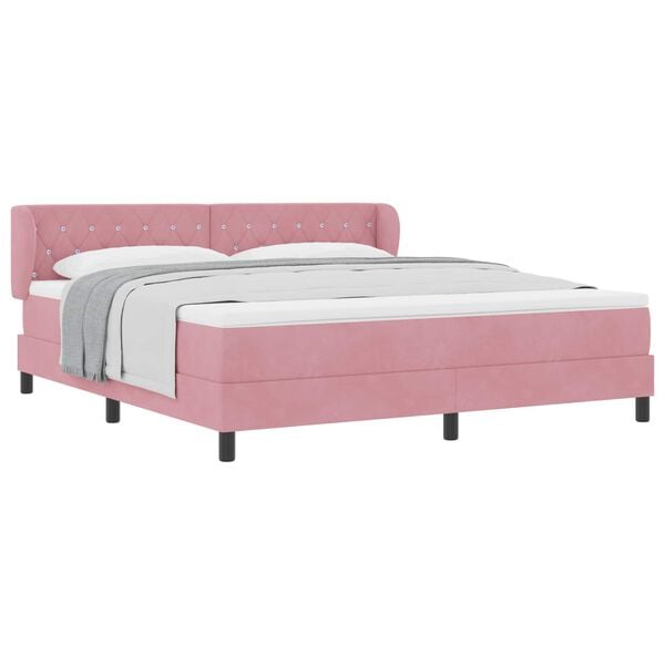 vidaXL Cama Box com colch&atilde;o com cabeceira Rosa 180 x 200 cm Veludo