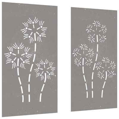 vidaXL Decorações p/ muro de jardim 2 pcs aço corten design flores