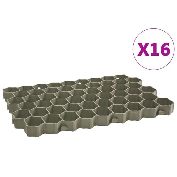 vidaXL Grelhas para relvado 16 pcs 60x40x3 cm pl&aacute;stico verde