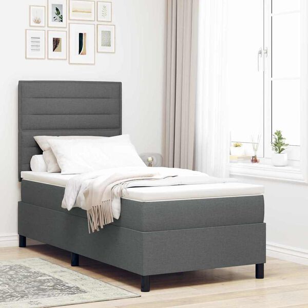 vidaXL Cama Box com colch&atilde;o Cinza Escuro 90 x 200 cm tecido