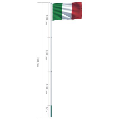 vidaXL Bandeira da Itália com mastro de alumínio 6 m