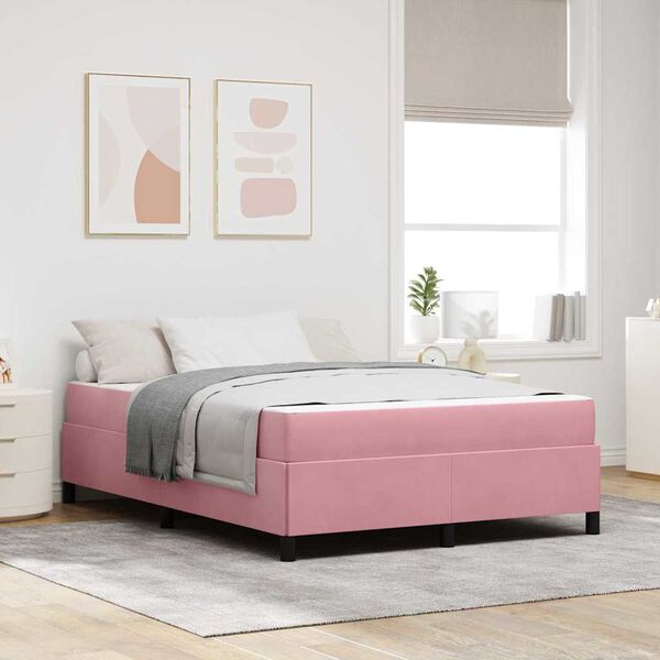vidaXL Estrutura da Cama com colch&atilde;o Rosa 140 x 200 cm tecido