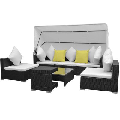 vidaXL 7 pcs conjunto de sofá para jardim com toldo vime PE preto