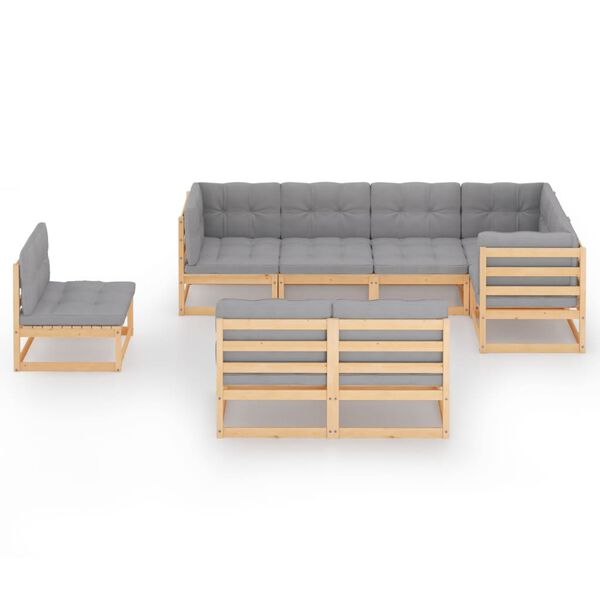 vidaXL 8 pcs conjunto lounge de jardim c/ almofadões pinho maciço