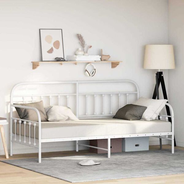 vidaXL Estrutura de cama de dia com cabeceira Branco 100 x 190 cm Aço