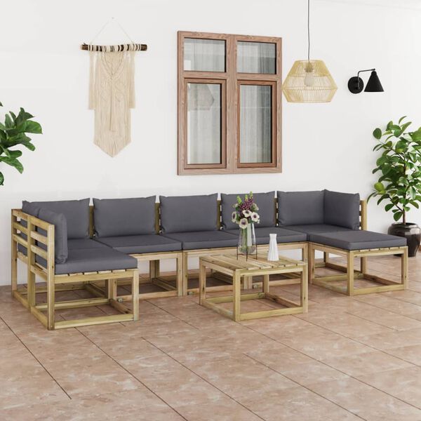 vidaXL Conj. lounge de jardim 8 pcs com almofad&otilde;es pinho impregnado
