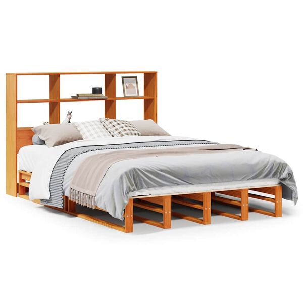 vidaXL Cama com estante sem colch&atilde;o 140x200 cm madeira maci&ccedil;a
