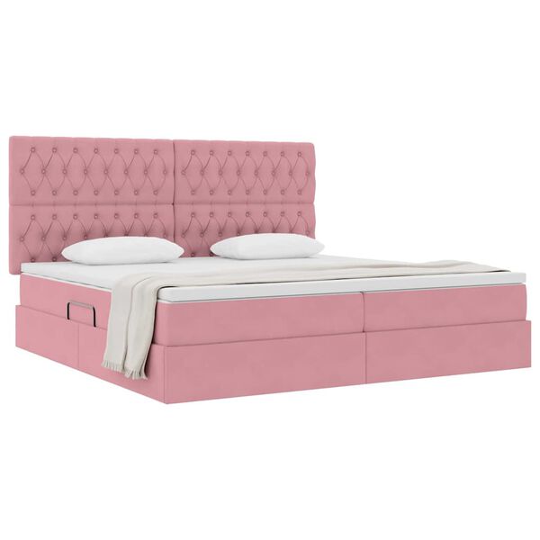 vidaXL Cama com arruma&ccedil;&atilde;o e colch&atilde;o Rosa 200 x 200 cm Veludo