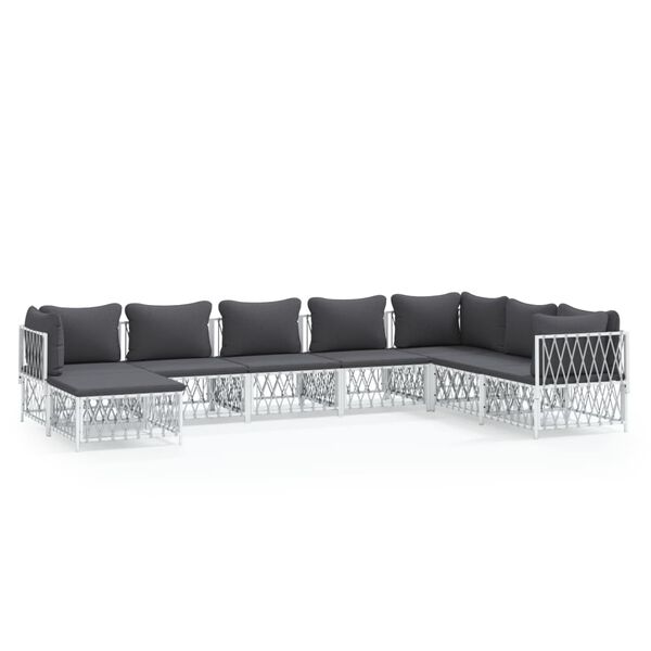 vidaXL 8 pcs conjunto lounge de jardim com almofadões aço branco
