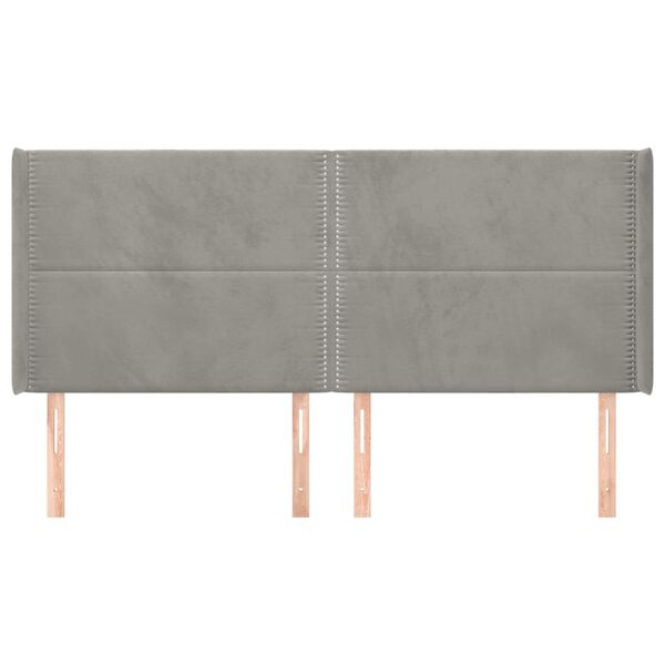 vidaXL Cabeceira cama c/ abas veludo 203x16x118/128 cm cinzento-claro