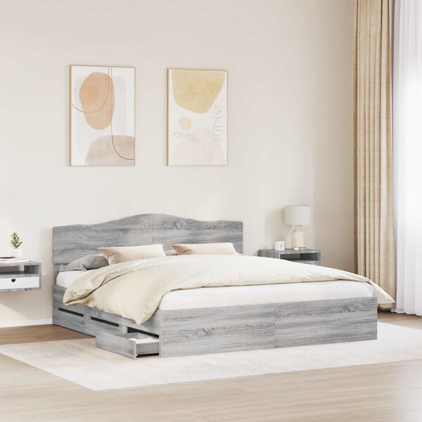 vidaXL Estrutura da Cama com gaveta Cinza Sonoma 200 x 200 cm