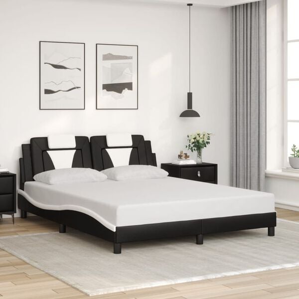 vidaXL Estrutura de cama Viana com LED sem colch&atilde;o 160x200cm preto/branco