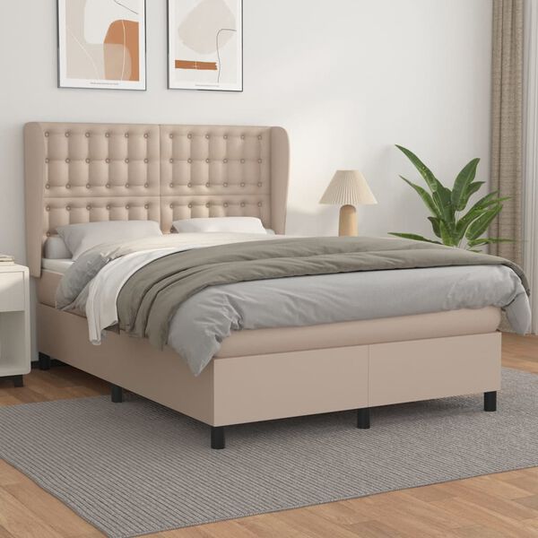 vidaXL Cama com molas/colch&atilde;o 140x200 cm couro artificial cappuccino