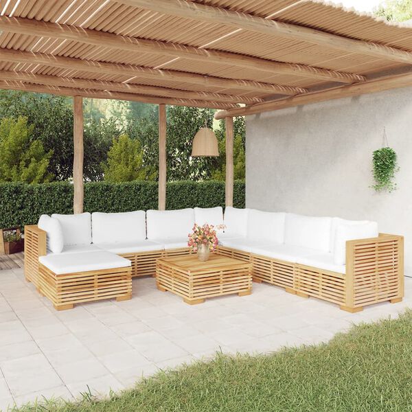 vidaXL 9 pcs conjunto lounge jardim c/ almofad&otilde;es madeira teca maci&ccedil;a