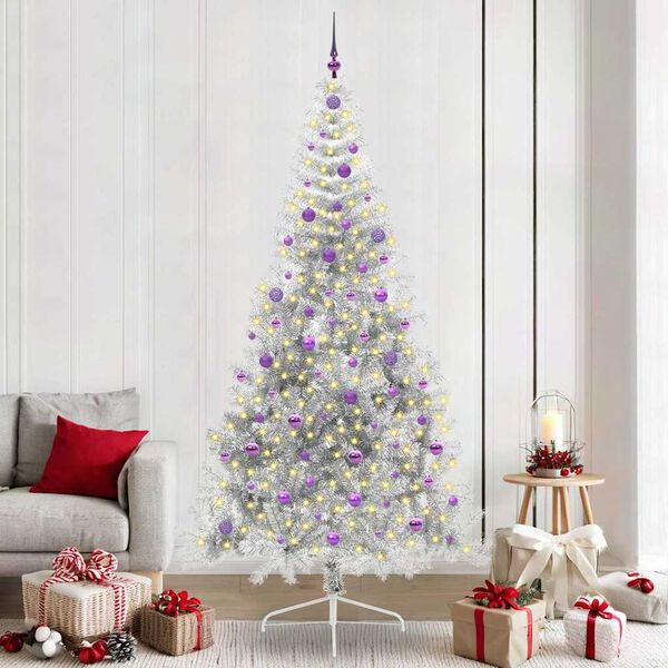 vidaXL &Aacute;rvore de Natal Artificial Pr&eacute;-iluminada Prateado 240 cm PET