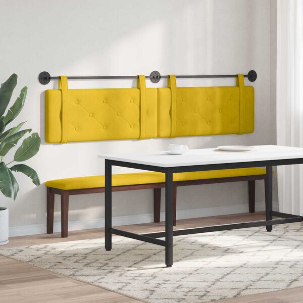vidaXL Cabeceira Suspensa Amarelo 210 x 55 x 5 cm Veludo