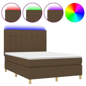 vidaXL Cama box spring c/ colch&atilde;o/LED 140x200cm tecido castanho-escuro