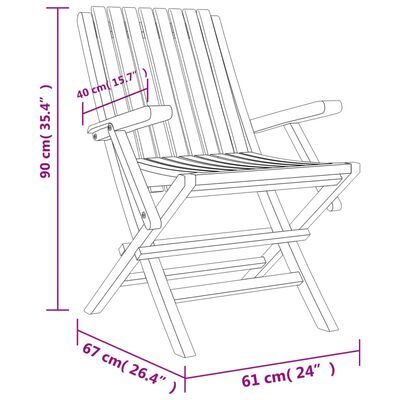 vidaXL Cadeiras de jardim dobráveis 2 pcs 61x67x90 cm teca maciça