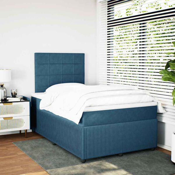 vidaXL Cama boxspring com colch&atilde;o 120x200 cm veludo azul-escuro