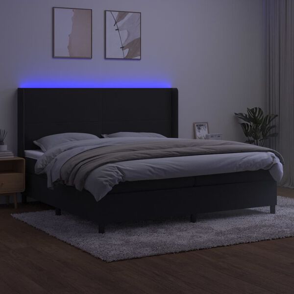 vidaXL Cama box spring c/ colch&atilde;o/LED 200x200 cm veludo preto