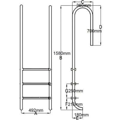 vidaXL Escada para piscina 3 degraus aço inoxidável 304 120 cm