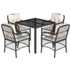 vidaXL 5 pcs conjunto de jantar p/ jardim c/ almofad&otilde;es vime PE preto