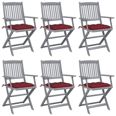 vidaXL Cadeiras exterior dobráveis c/ almofadões 6 pcs acácia maciça