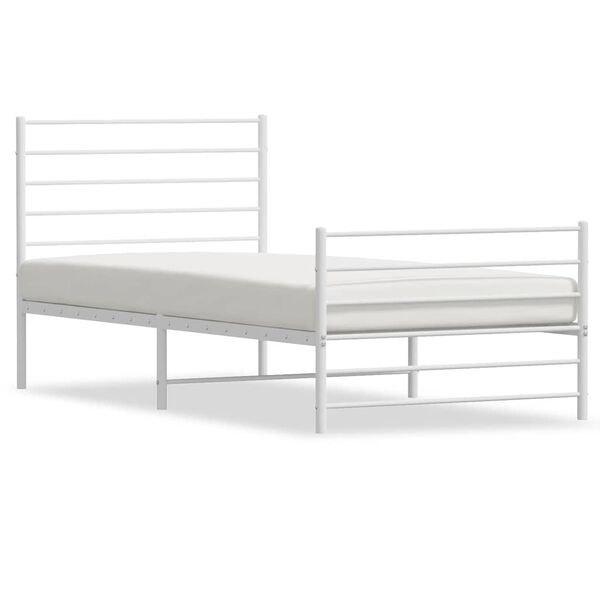 vidaXL Estrutura de cama com cabeceira e p&eacute;s 75x190 cm metal branco