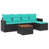 vidaXL Conjunto de sof&aacute; de jardim com 6 pe&ccedil;as e almofadas em rattan sint&eacute;tico preto