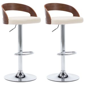 vidaXL Bancos de bar 2 pcs couro artificial creme e madeira curvada