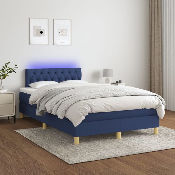 vidaXL Cama box spring c/ colch&atilde;o e LED 120x200 cm tecido azul