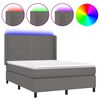 vidaXL Cama box spring c/ colch&atilde;o/LED 140x200cm couro artificial cinza