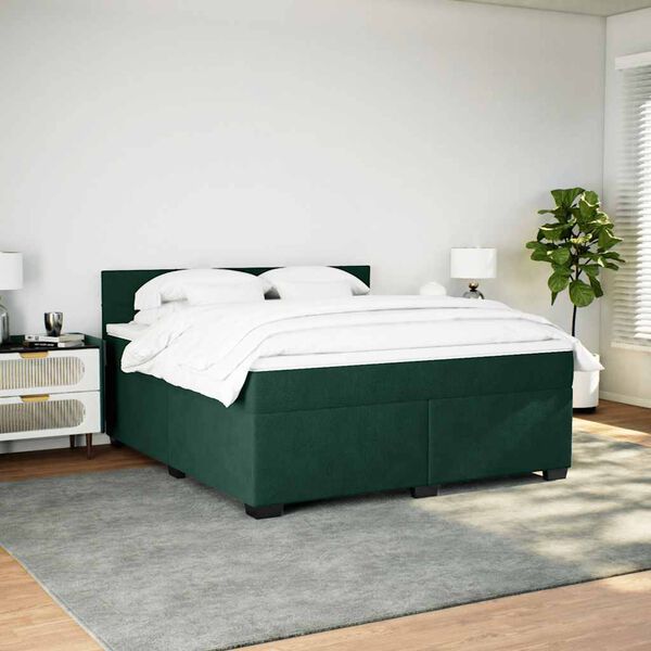 vidaXL Cama com molas/colch&atilde;o 180x200 cm veludo verde-escuro
