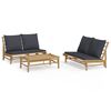 vidaXL 3pcs conj. lounge de jardim bambu c/ almofad&otilde;es cinzento-escuro
