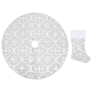 vidaXL Saia de &aacute;rvore de Natal luxuosa 90 cm com meia tecido branco