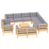 vidaXL 12pcs conjunto lounge de jardim + almofad&otilde;es cinza pinho maci&ccedil;o