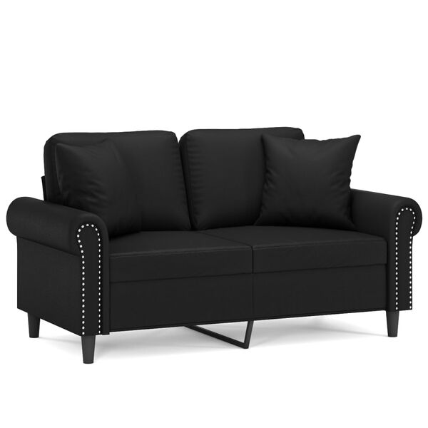 vidaXL Sofá 2 lugares + almofadas decorativas 120cm couro artif. preto