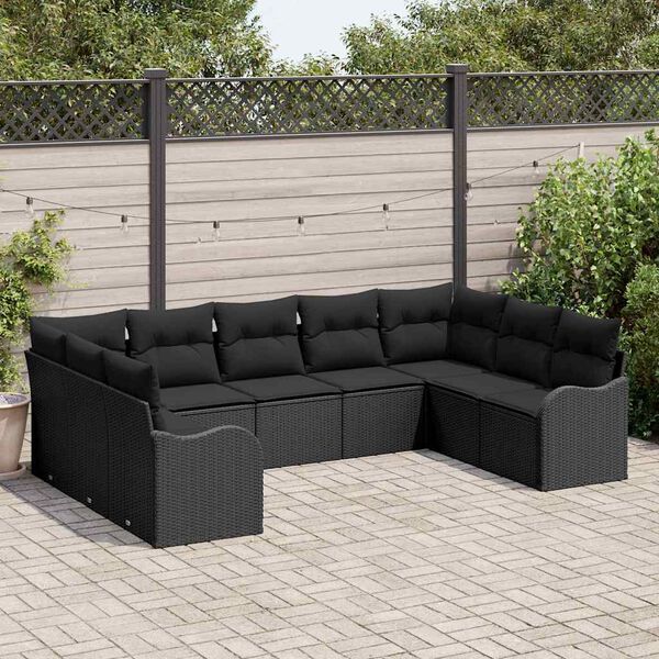 vidaXL Conjunto de Sof&aacute; de Jardim Preto vime PE