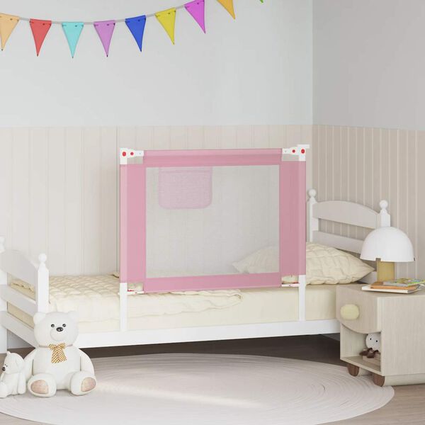 vidaXL Barra de seguran&ccedil;a p/ cama infantil tecido 90x25 cm rosa
