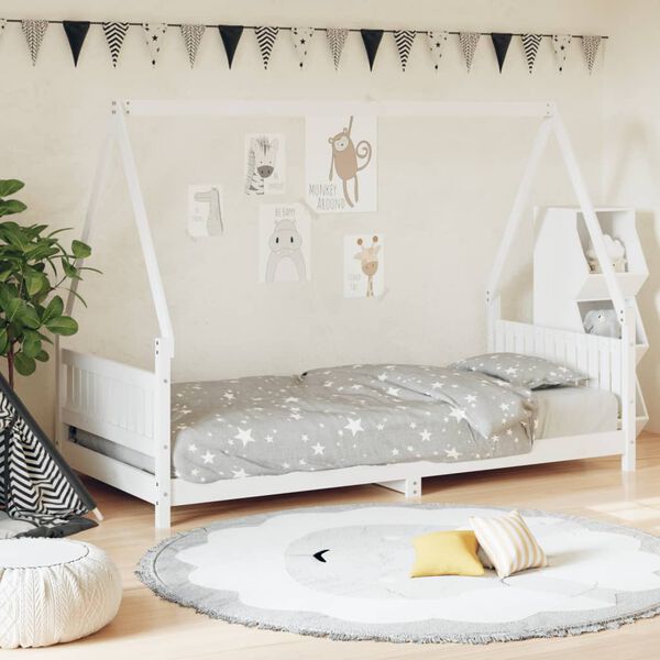 vidaXL Estrutura de cama infantil 90x200 cm pinho maci&ccedil;o branco