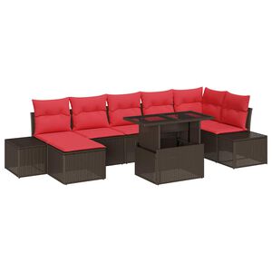 vidaXL Conjunto de Sof&aacute; de Jardim 8 pcs Marrom e Vermelho vime PE
