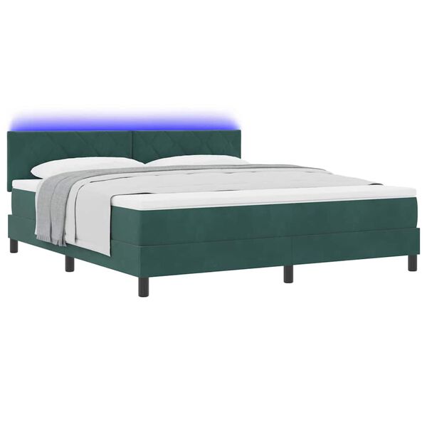 vidaXL Cama Box Spring LED com led Verde Escuro 180 x 200 cm Veludo
