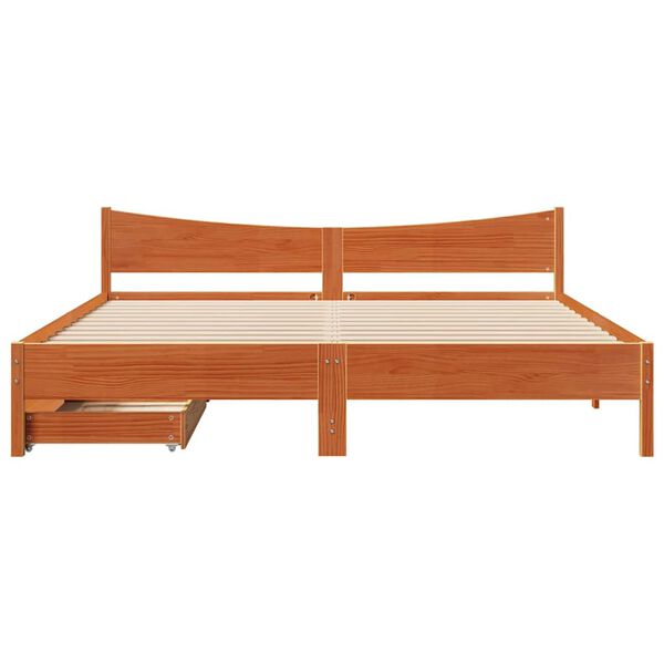vidaXL Estrutura cama c/ gavetas 200x200 cm pinho maci&ccedil;o castanho-mel