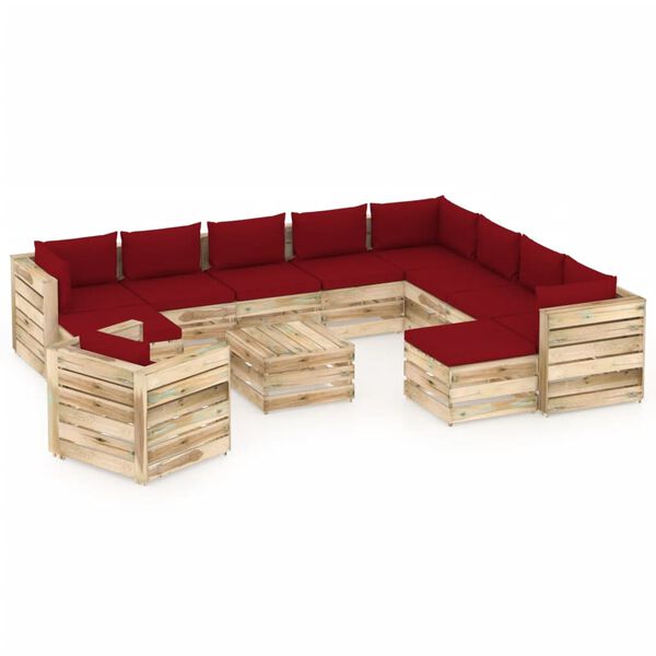 vidaXL 12 pcs conj. lounge jardim c/ almofad&otilde;es madeira impreg. verde