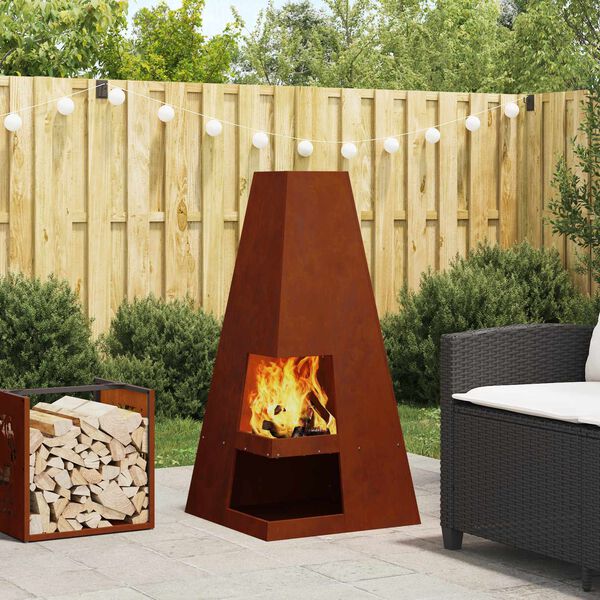 vidaXL Fire Pit Castanho 50 x 50 x 100 cm A&ccedil;o