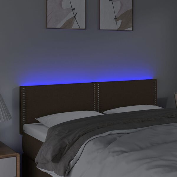 vidaXL Cabeceira de cama c/ luzes LED tecido 144x5x78/88 cm castanho